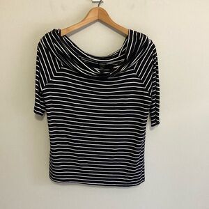 Ann Taylor Striped Top, Black and White, Size Large
